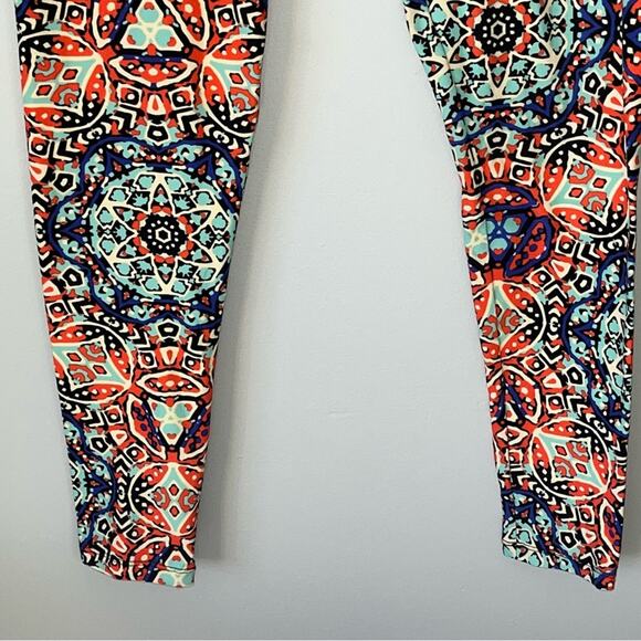 LuLaRoe Green / Orange / Purple Patterned Leggings Size One Size 0-10 - Picture 6 of 9